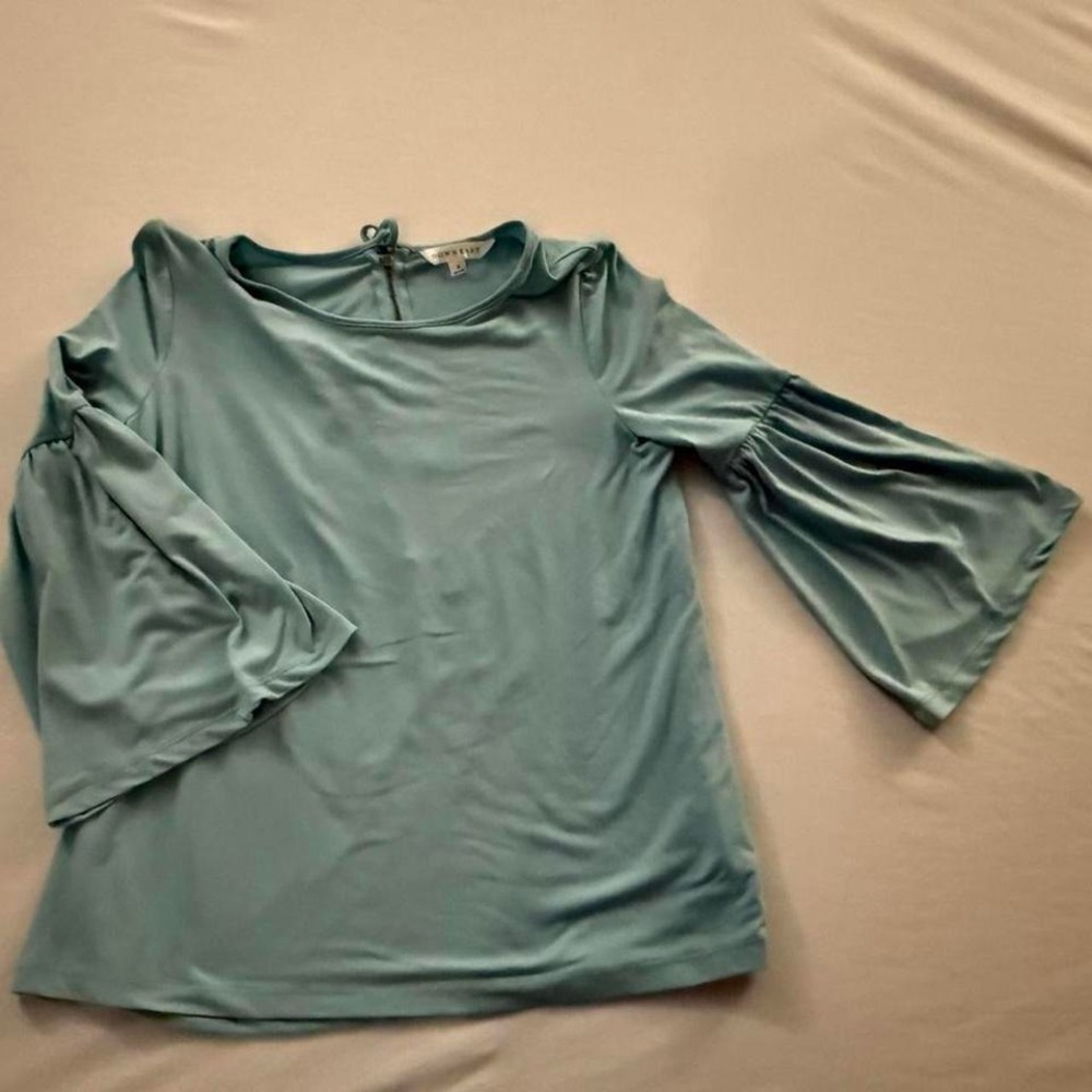 Downeast Women Teal Bell Sleeve Back Zip‎ Blouse Top DB18010046 Size S